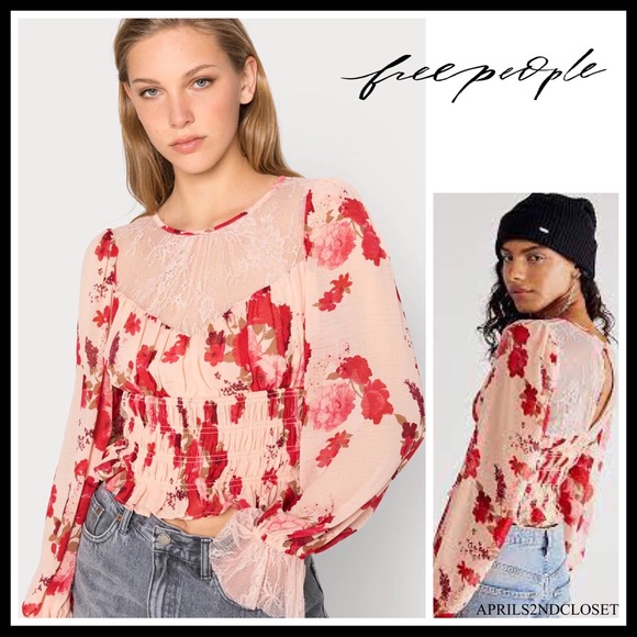 FREE PEOPLE BOHO BLOUSE FLORAL FESTIVAL PRINT LONG SLEEVES CROP TOP A2C - Picture 9 of 9